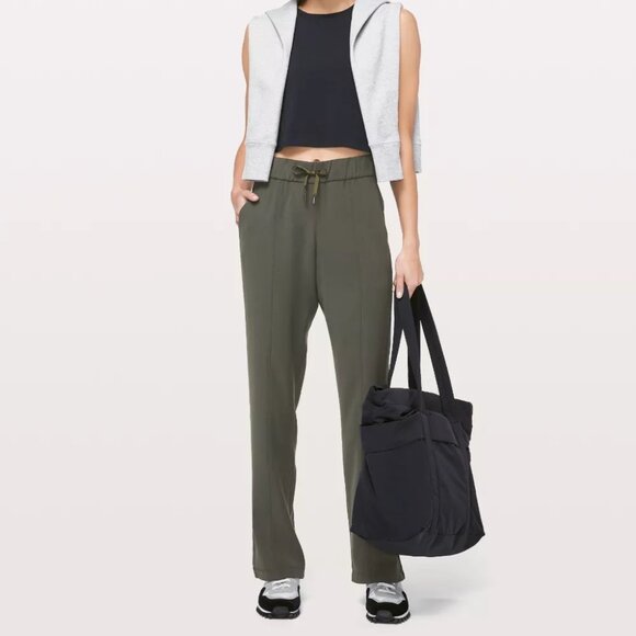 LULULEMON ON THE RIGHT TRACK DEEP GREEN SPLIT HEM PANTS SEE MEASUREMENTS - Picture 1 of 12